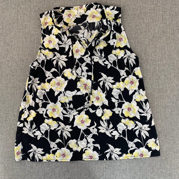Mercer & Madison Floral Sleeveless Top Medium Black Gray Yellow‎ Lightweight - Picture 1 of 11